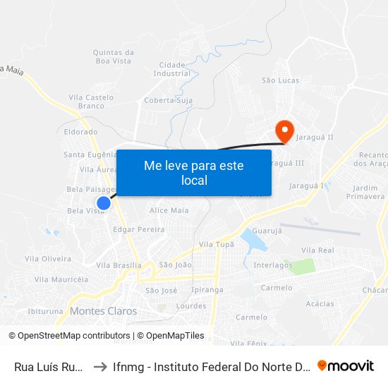Rua Luís Ruas, 157 to Ifnmg - Instituto Federal Do Norte De Minas Gerais map