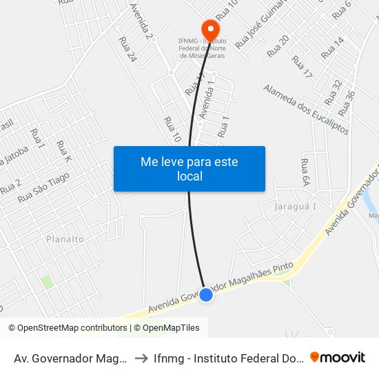 Av. Governador Magalhães Pinto, 4152 to Ifnmg - Instituto Federal Do Norte De Minas Gerais map