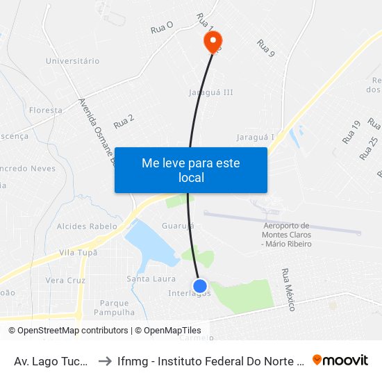 Av. Lago Tucuruí, 399 to Ifnmg - Instituto Federal Do Norte De Minas Gerais map