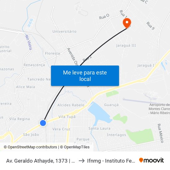 Av. Geraldo Athayde, 1373 | Parque De Exposição João Alencar Athayde to Ifnmg - Instituto Federal Do Norte De Minas Gerais map