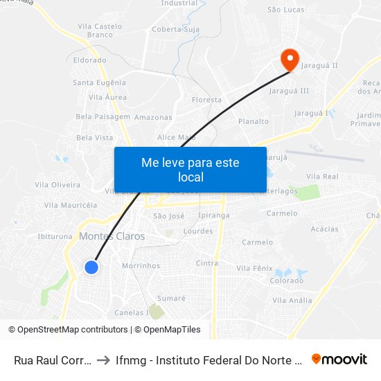 Rua Raul Corrêa, 155 to Ifnmg - Instituto Federal Do Norte De Minas Gerais map