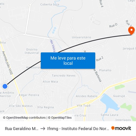 Rua Geraldino Machado, 69 to Ifnmg - Instituto Federal Do Norte De Minas Gerais map