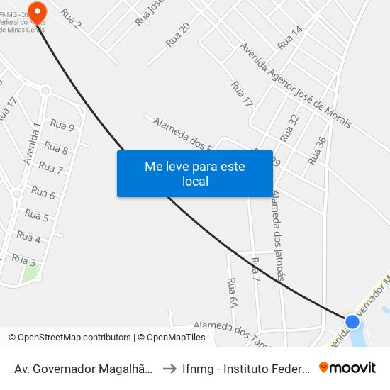 Av. Governador Magalhães Pinto, 5778 | Max-Min Clube to Ifnmg - Instituto Federal Do Norte De Minas Gerais map