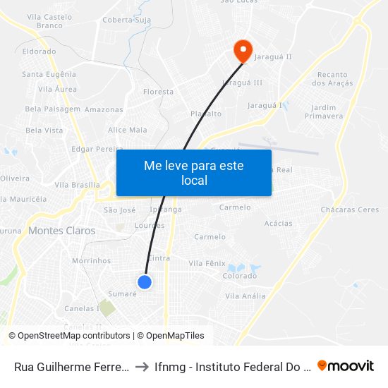 Rua Guilherme Ferreira Sobrinho, 524 to Ifnmg - Instituto Federal Do Norte De Minas Gerais map