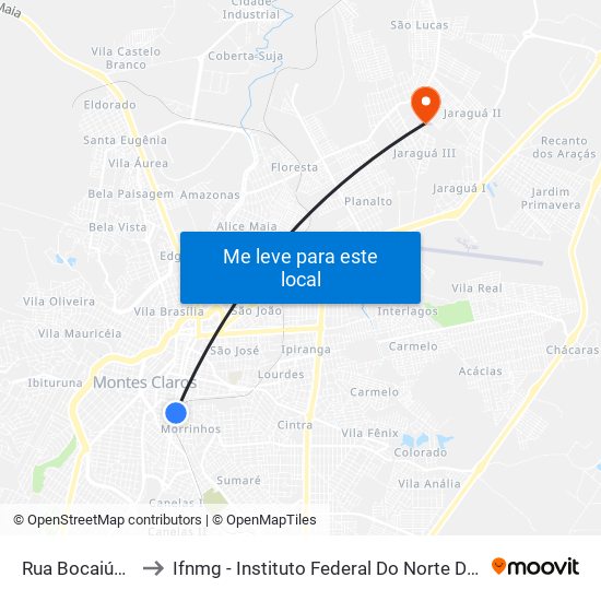 Rua Bocaiúva, 798 to Ifnmg - Instituto Federal Do Norte De Minas Gerais map