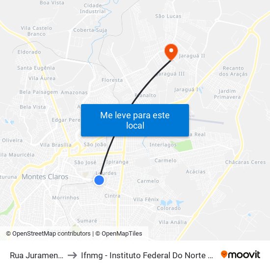 Rua Juramento, 191 to Ifnmg - Instituto Federal Do Norte De Minas Gerais map