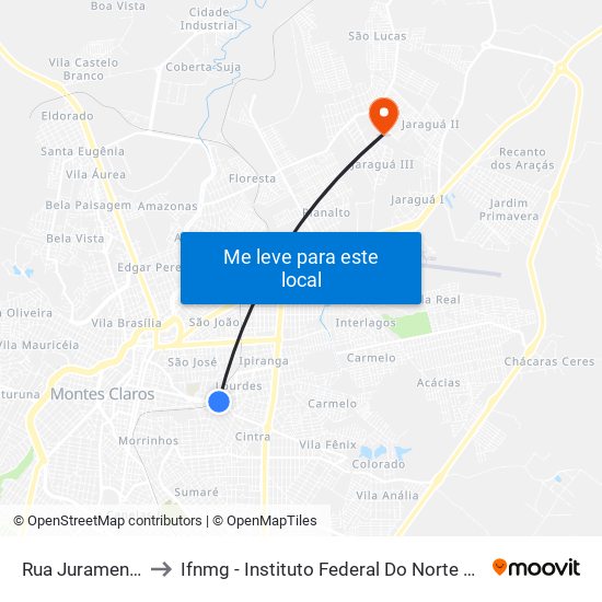 Rua Juramento, 122 to Ifnmg - Instituto Federal Do Norte De Minas Gerais map