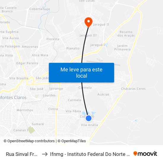 Rua Sinval Fróes, 124 to Ifnmg - Instituto Federal Do Norte De Minas Gerais map