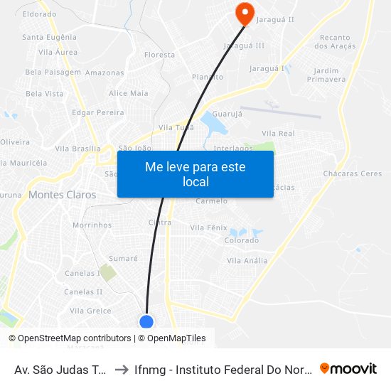 Av. São Judas Tadeu, 2501 to Ifnmg - Instituto Federal Do Norte De Minas Gerais map