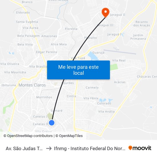 Av. São Judas Tadeu, 1104 to Ifnmg - Instituto Federal Do Norte De Minas Gerais map