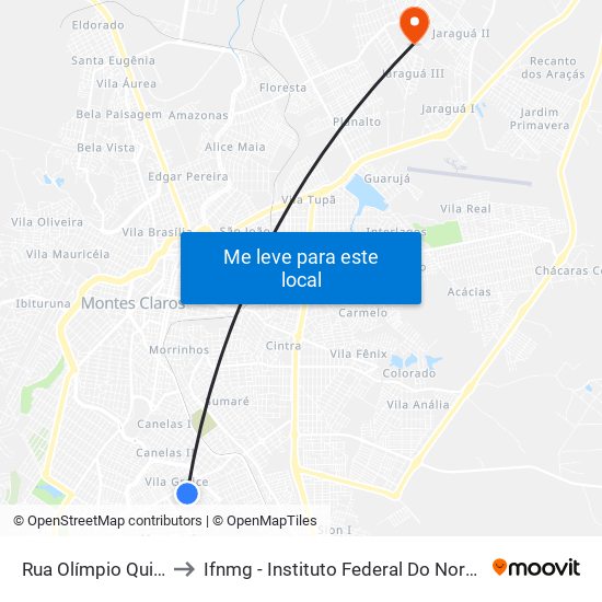 Rua Olímpio Quintino, 364 to Ifnmg - Instituto Federal Do Norte De Minas Gerais map