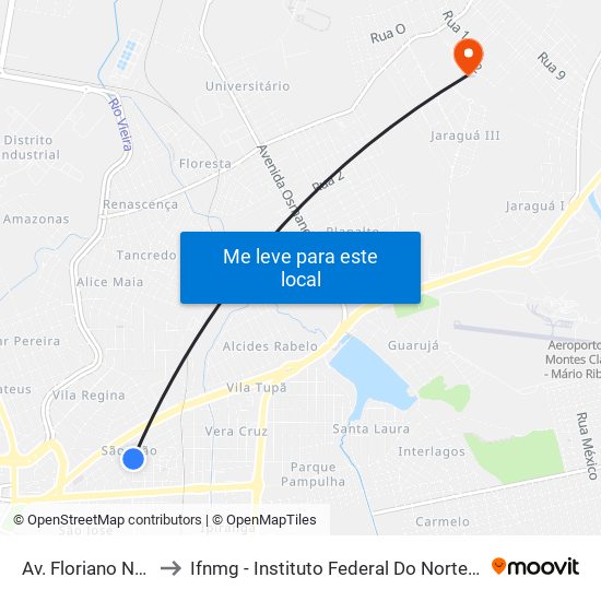 Av. Floriano Neiva, 211 to Ifnmg - Instituto Federal Do Norte De Minas Gerais map
