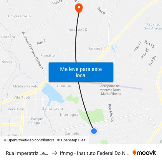 Rua Imperatriz Leopoldina, 108 to Ifnmg - Instituto Federal Do Norte De Minas Gerais map