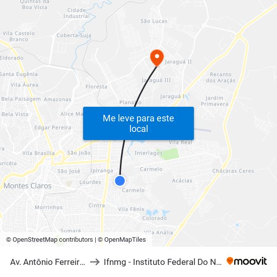 Av. Antônio Ferreira Oliveira, 460 to Ifnmg - Instituto Federal Do Norte De Minas Gerais map