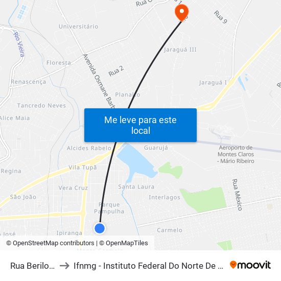 Rua Berilo, 173 to Ifnmg - Instituto Federal Do Norte De Minas Gerais map