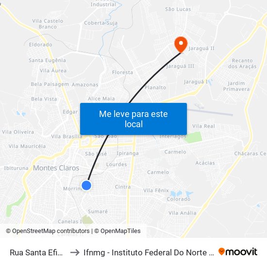 Rua Santa Efigênia, 77 to Ifnmg - Instituto Federal Do Norte De Minas Gerais map