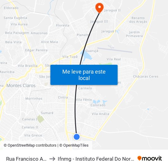 Rua Francisco Azevedo, 38 to Ifnmg - Instituto Federal Do Norte De Minas Gerais map