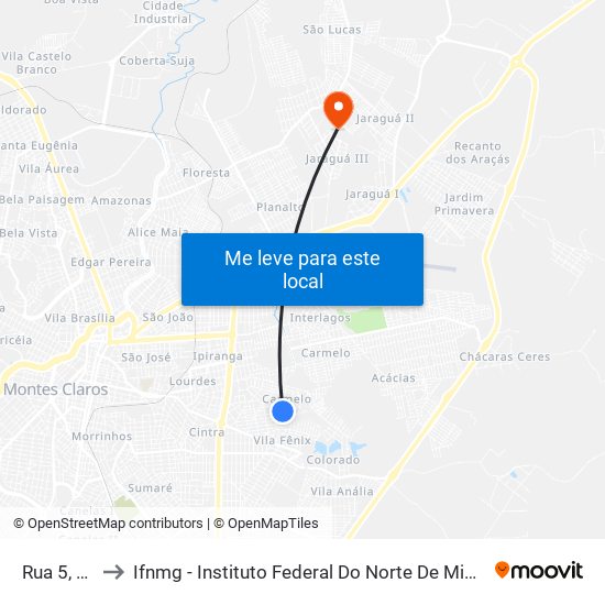 Rua 5, 325 to Ifnmg - Instituto Federal Do Norte De Minas Gerais map