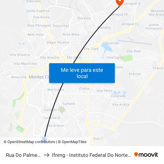 Rua Do Palmeiras, 312 to Ifnmg - Instituto Federal Do Norte De Minas Gerais map
