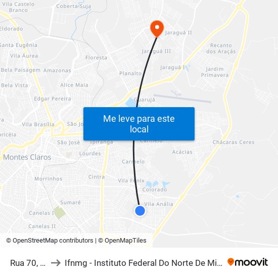 Rua 70, 181 to Ifnmg - Instituto Federal Do Norte De Minas Gerais map
