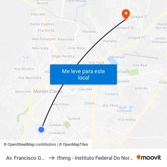 Av. Francisco Gaetani, 441 to Ifnmg - Instituto Federal Do Norte De Minas Gerais map