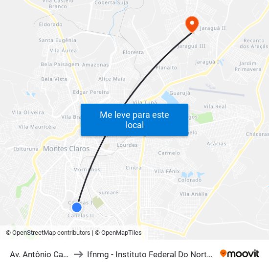 Av. Antônio Canela, 670 to Ifnmg - Instituto Federal Do Norte De Minas Gerais map