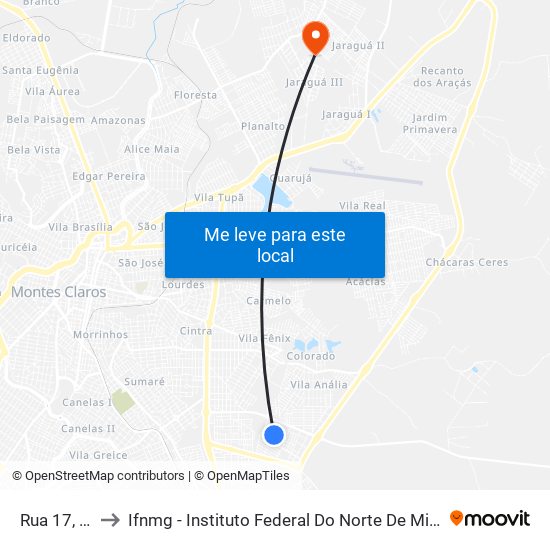 Rua 17, 161 to Ifnmg - Instituto Federal Do Norte De Minas Gerais map