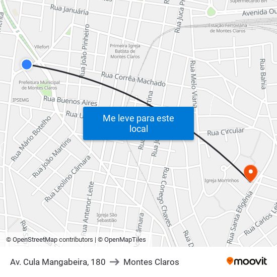 Av. Cula Mangabeira, 180 to Montes Claros map