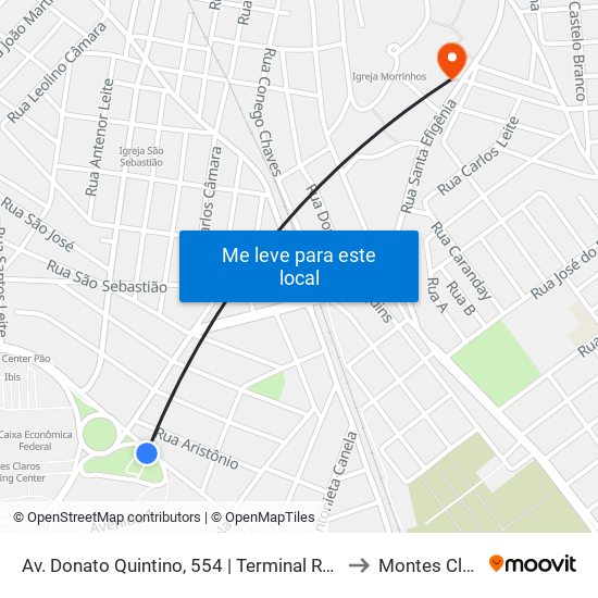 Av. Donato Quintino, 554 | Terminal Rodoviário to Montes Claros map