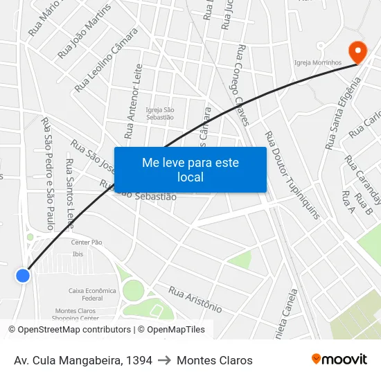 Av. Cula Mangabeira, 1394 to Montes Claros map