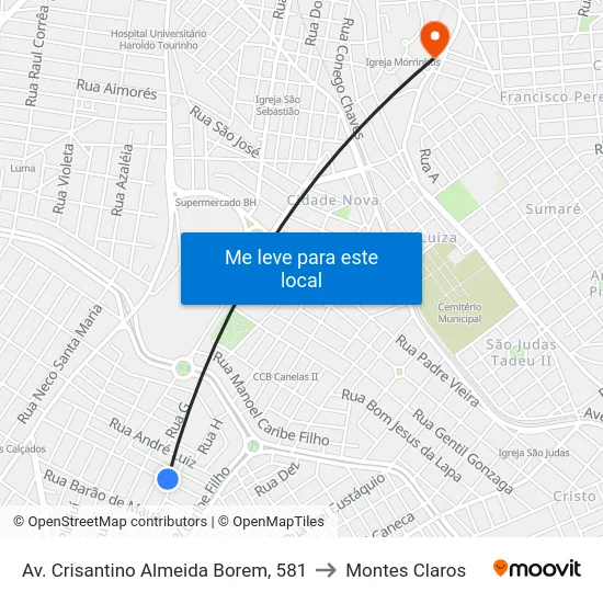 Av. Crisantino Almeida Borem, 581 to Montes Claros map