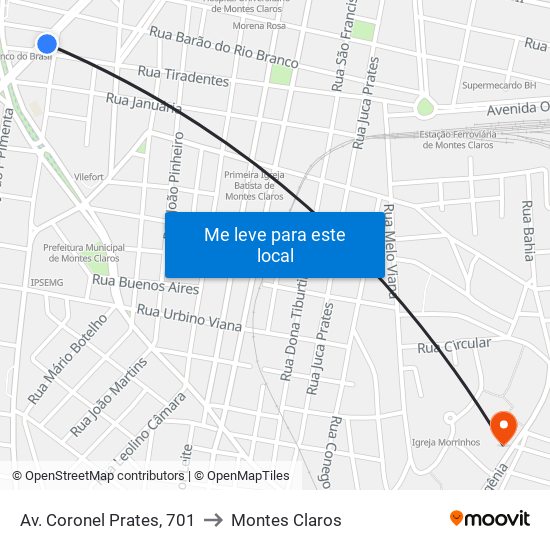 Av. Coronel Prates, 701 to Montes Claros map