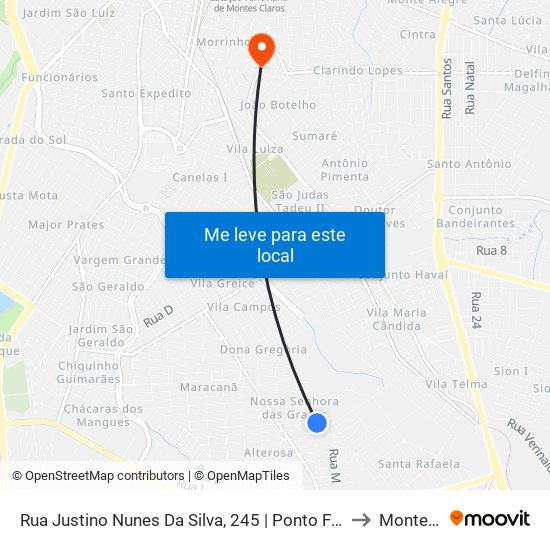Rua Justino Nunes Da Silva, 245 | Ponto Final Do Nossa Senhora Das Graças to Montes Claros map