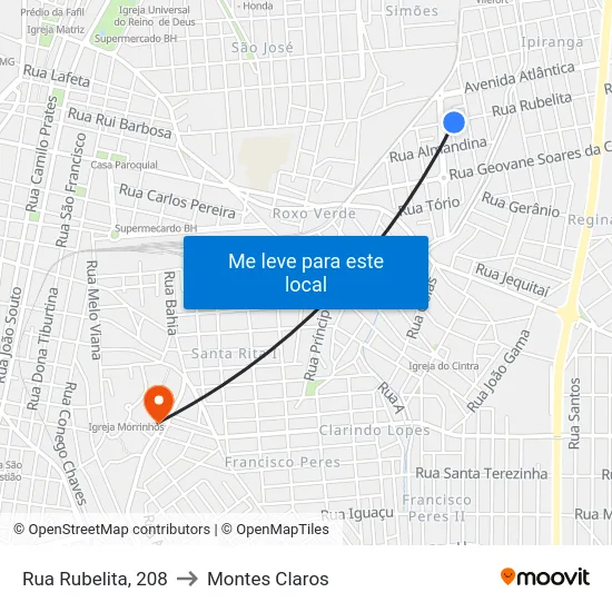 Rua Rubelita, 208 to Montes Claros map
