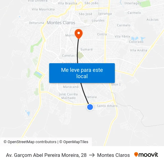 Av. Garçom Abel Pereira Moreira, 28 to Montes Claros map