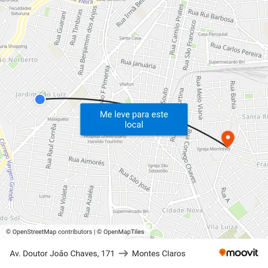 Av. Doutor João Chaves, 171 to Montes Claros map