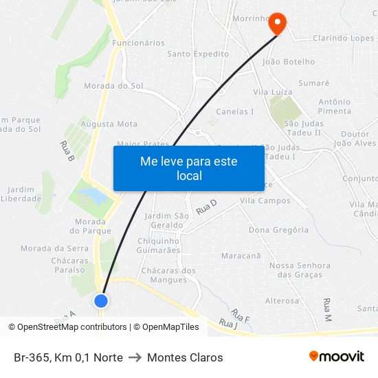 Br-365, Km 0,1 Norte to Montes Claros map