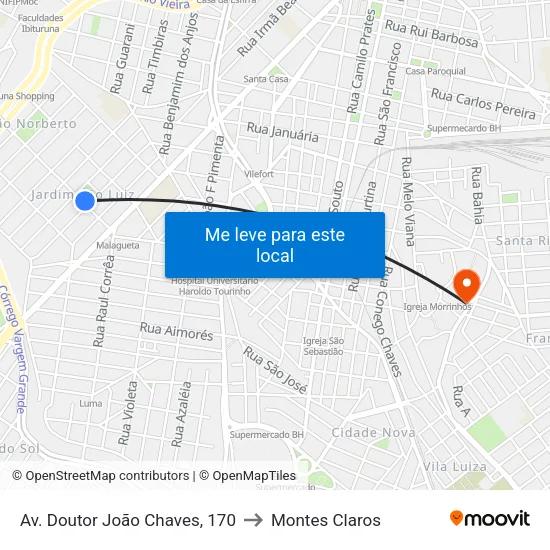 Av. Doutor João Chaves, 170 to Montes Claros map