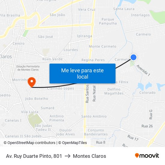 Av. Ruy Duarte Pinto, 801 to Montes Claros map