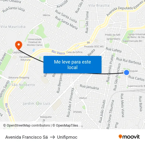 Avenida Francisco Sá to Unifipmoc map