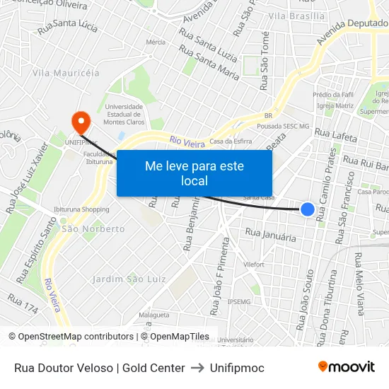 Rua Doutor Veloso | Gold Center to Unifipmoc map
