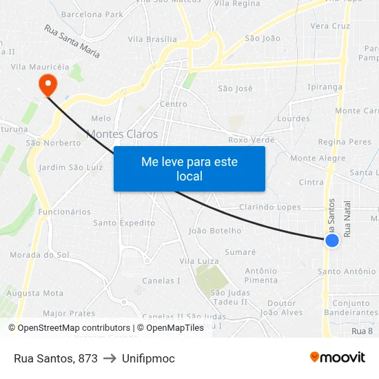 Rua Santos, 873 to Unifipmoc map