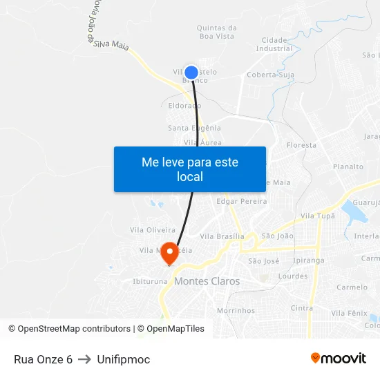 Rua Onze 6 to Unifipmoc map
