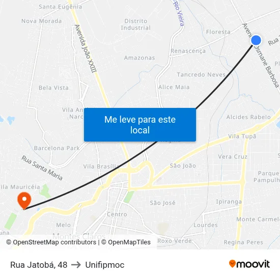 Rua Jatobá, 48 to Unifipmoc map