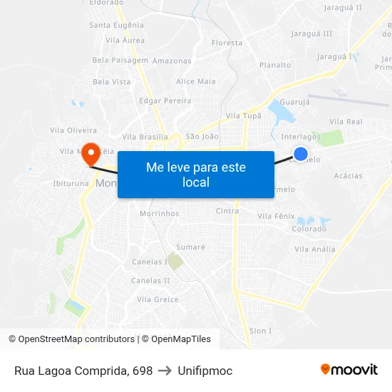 Rua Lagoa Comprida, 698 to Unifipmoc map