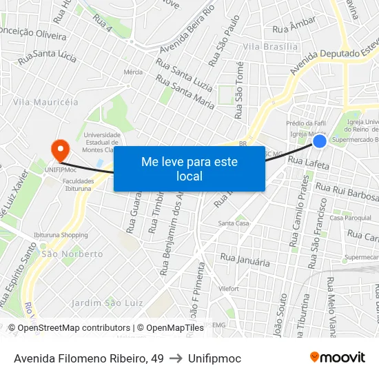 Avenida Filomeno Ribeiro, 49 to Unifipmoc map