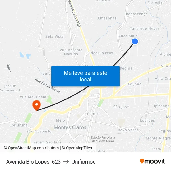 Avenida Bio Lopes, 623 to Unifipmoc map