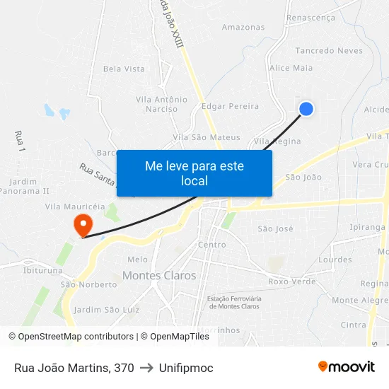 Rua João Martins, 370 to Unifipmoc map