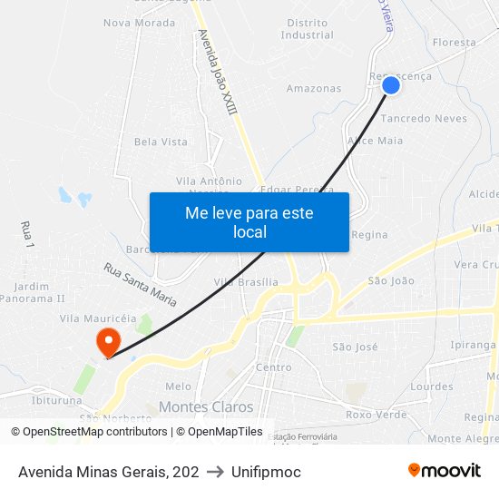 Avenida Minas Gerais, 202 to Unifipmoc map