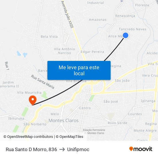 Rua Santo D Morro, 836 to Unifipmoc map